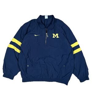 Vintage Nike Team Michigan Wolverines Mens XL Windbreaker Blue 1/4 Zip Jacket